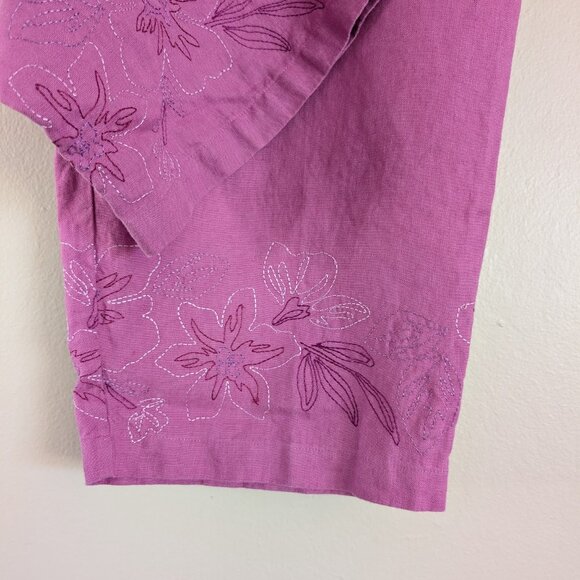 High Waisted Purple Wide Leg Linen Pants‎ with Floral Embroidery - Plus Size 18 - Picture 7 of 12